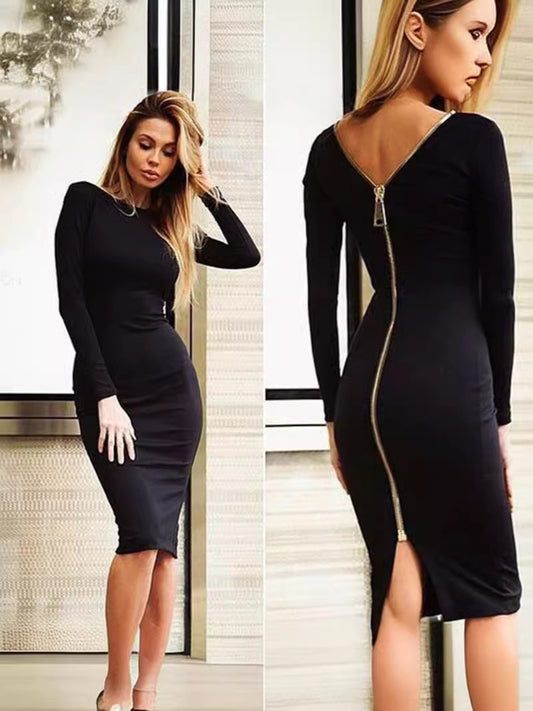 Elegant Solid Color Cocktail Dress