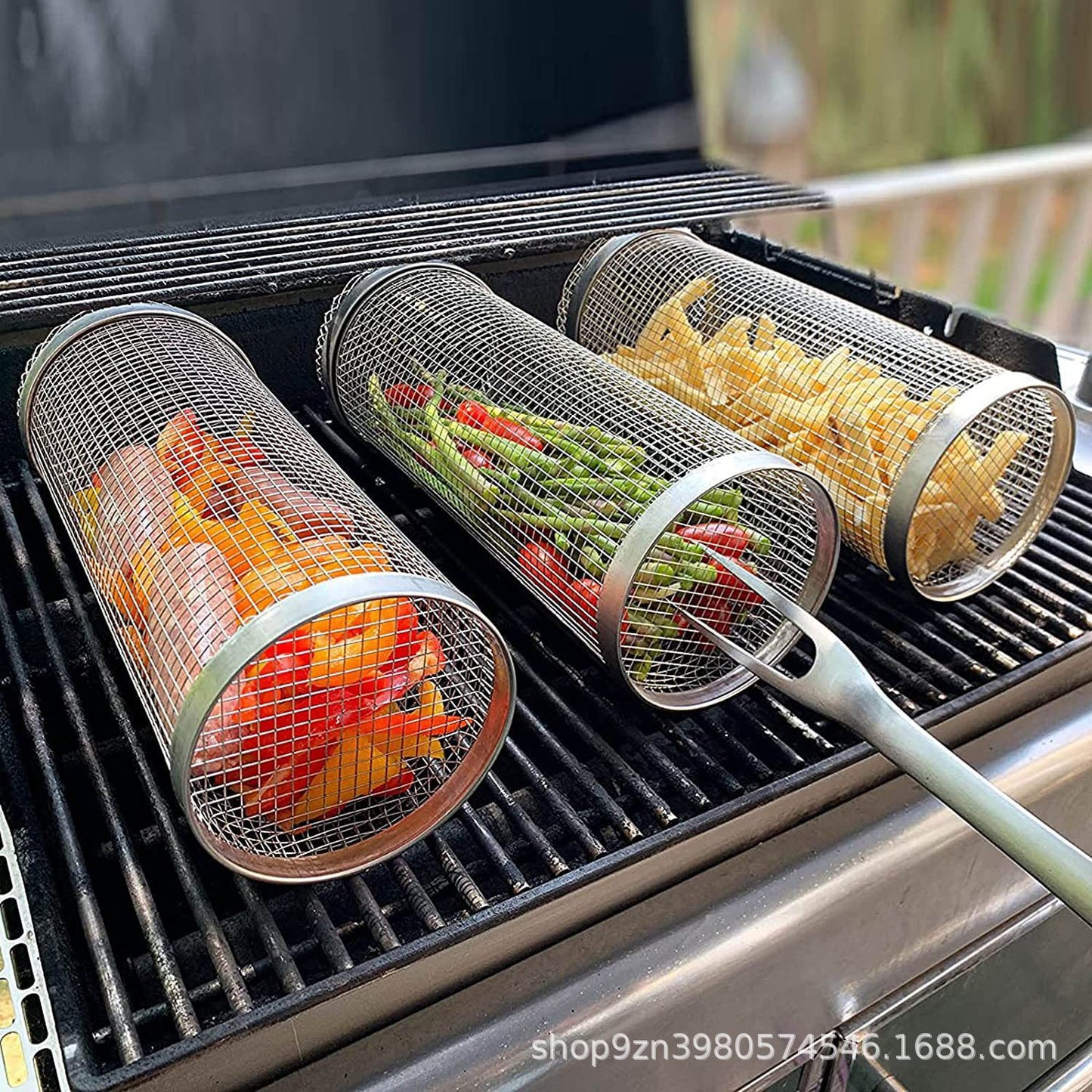 BBQ Cage Round BBQ Barrel Outdoor BBQ Smoked Cage Portable BBQ Stove Rotating Rolling Stainless Steel Cage