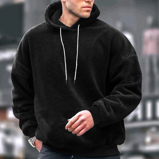 Men's Loose-Fit Hooded Casual Coral Fleece Thermal Pullover Coat