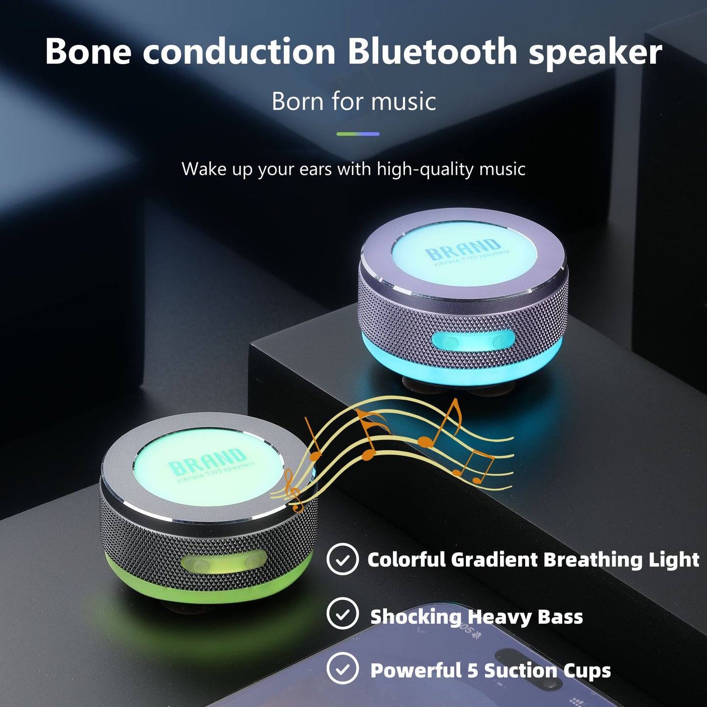 Small Wireless Bone Conduction Speakers Bluetooth Vibration Speaker With Color LED Light c